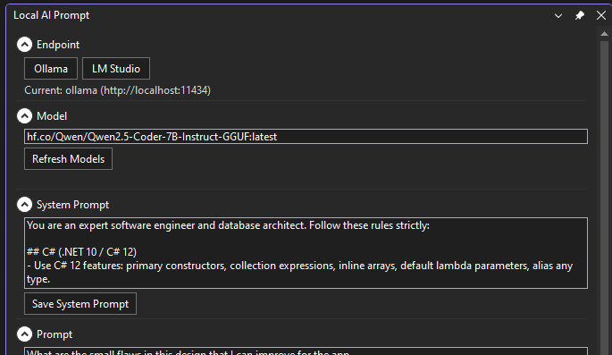 Introducing: Local AI Prompt - a VS2026 tested extension